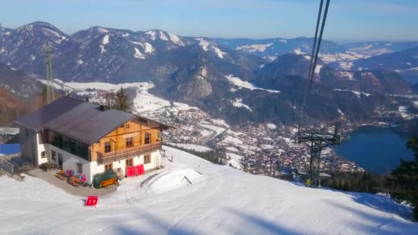 Gilgen Áustria Fevereiro 2019 Teleférico Zwolferhorn Abre Bela Vista Sobre — Vídeo de Stock