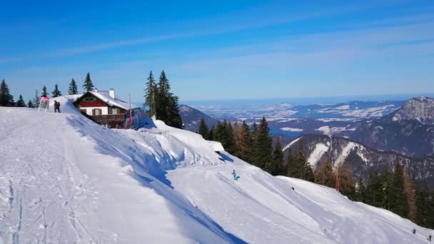 Gilgen Austria February 2019 Panorama Snowy Zwolferhorn Slope Ski Runs — Stock Video