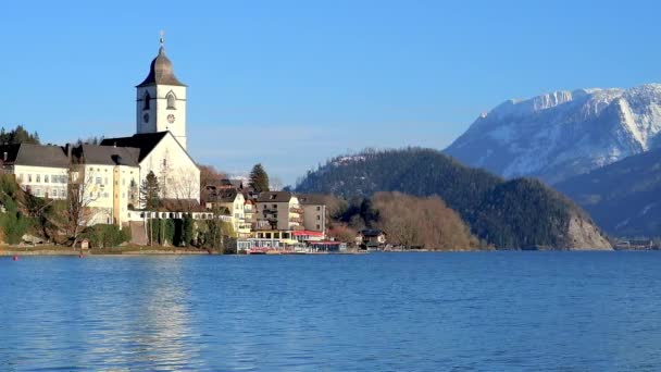 Hac Kilisesi Wolfgang Kayalık Alps Salzkammergut Tarafından Avusturya Çevrili Muhteşem — Stok video