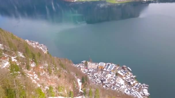 Pohled Hallstatt Světového Dědictví Pohled Vyhlídkovou Plošinu Výhledem Město Jezero — Stock video