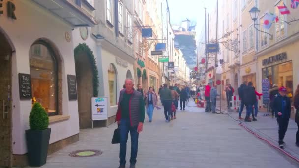 Salzburg Rakousko Února 2019 Dnes Getreidegasse Ulice Slouží Jako Jeden — Stock video
