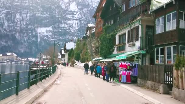 Hallstatt Avusturya Şubat 2019 Seestrasse Hallstatter Bakın Göl Banka Uzanır — Stok video