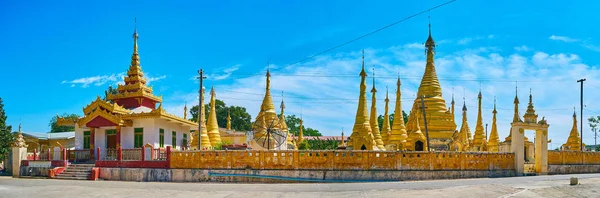 Panorama z buddyjskich świątyń Kan Tu Kyaung klasztoru, Pindaya — Zdjęcie stockowe