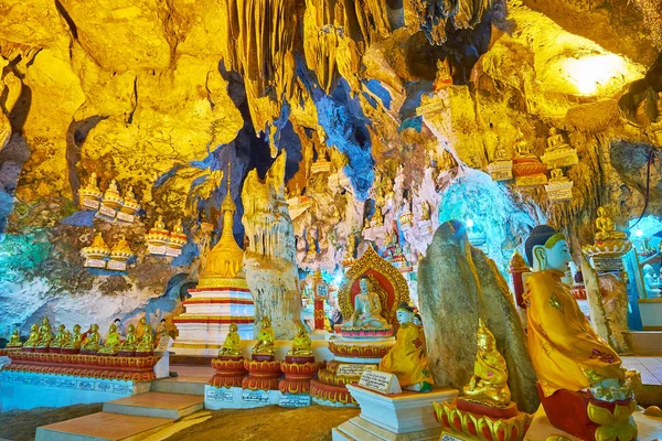 Visita la cueva de estalactitas con estatuas de Buda, Pindaya, Myanmar — Foto de Stock