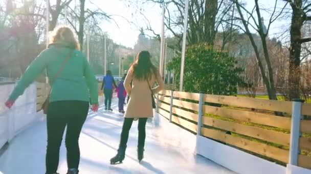 オーストリア ウィーン 月17日 2019 市庁舎内の混雑したスケートリンクの路地 冬のスポーツ活動のための人気の場所 ウィーンで2月17日に — ストック動画