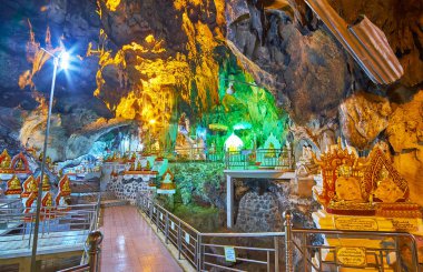 Angel'ın gölet, Pindaya Mağarası, Myanmar yukarıda Köprüsü