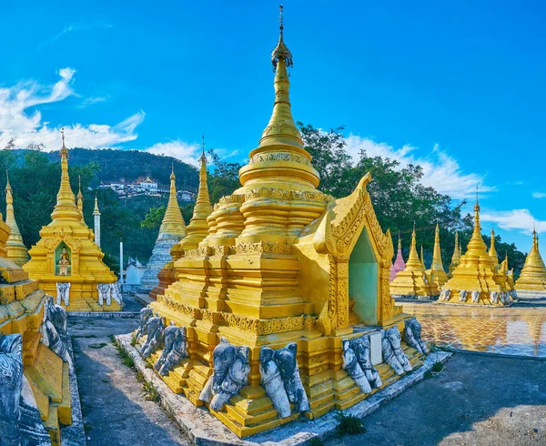 Stupa with elephants in Nget Pyaw Taw Paya, Pindaya, Myanmar — Stock Photo, Image