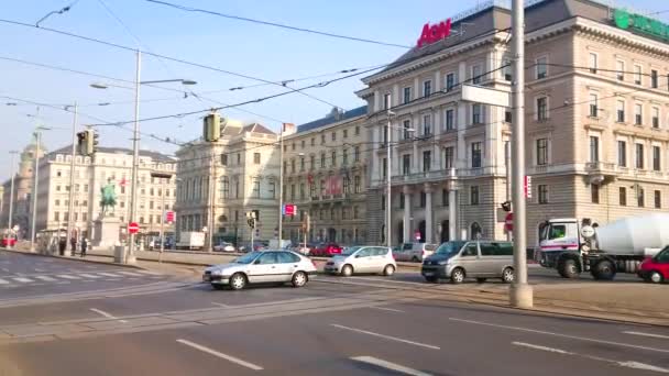 Vienne Autriche Février 2019 Scène Urbaine Place Schwarzenberg Avec Trafic — Video