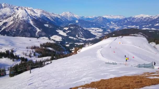 Gosau Áustria Fevereiro 2019 Panorama Zwieselalm Resort Inverno Dachstein West — Vídeo de Stock