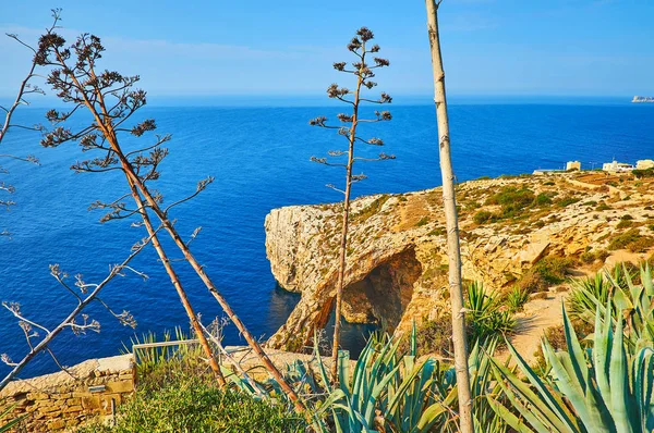Staré aglomerky na pobřeží modré jeskyně, Malta — Stock fotografie