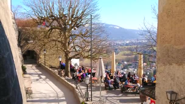 Salzburg Austria February 2019 Small Panoramic Terrace Salzburg Castle Occupied — Stock video