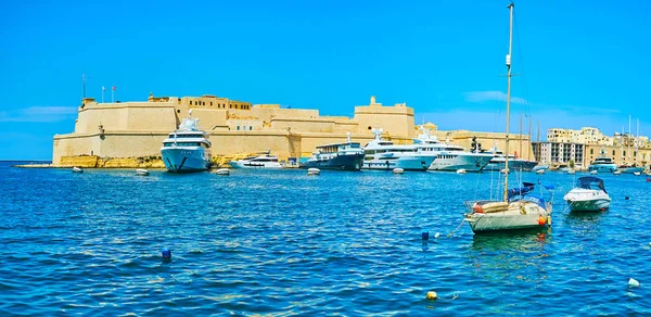 Panorama Fort St Angelo, Birgu, Málta — Stock Fotó