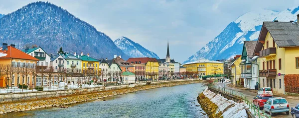 Bad Ischl-i panoráma, Taubersteg híd, Salzkammergut, aus — Stock Fotó