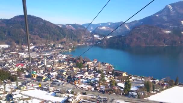 Viaggio Funivia Zwolferhorn Montagna Sopra Villaggio Turistico Gilden Panoramico Lago — Video Stock