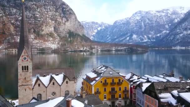 Hallstatt Oostenrijk Februari 2019 Bekijk Het Spiegel Oppervlak Van Het — Stockvideo