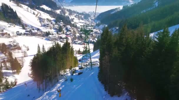 Schmittenhohenbahn Teleferiği Zell See Tatil Beldesinin Çarpıcı Doğasına Donmuş Zeller — Stok video