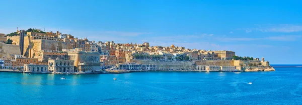 Grand Harbour panoráma és Valletta erődítmények, Málta — Stock Fotó