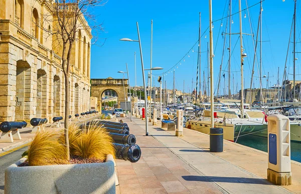 The old cannons in Birgu promenade, Malta — Stock Photo, Image