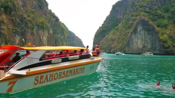 Phiphi Leh Tajlandia Kwietnia 2019 Turyści Cieszyć Pływanie Snorkeling Wodach — Wideo stockowe