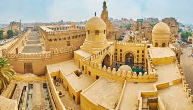 Top view on Amir Sarghatmish and Ibn Tulun mosque, Cairo, Egypt clipart