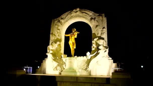 Vienne Autriche Février 2019 Statue Célèbre Compositeur Johann Strauss Avec — Video