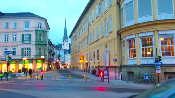 Bad Ischl Rakousko Února 2019 Pestrobarevné Budovy Pfarrgasse Street Šedě — Stock video