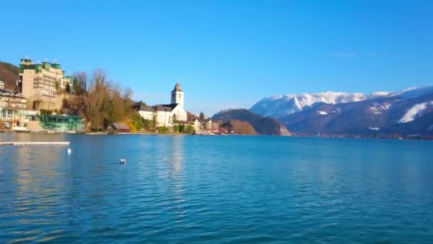 Las Ondulaciones Superficie Del Lago Wolfgangsee Alineadas Con Cordillera Salzkammergut — Vídeos de Stock