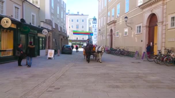 Salzburg Austria Februar 2019 Touristen Genießen Die Stadtführung Mit Der — Stockvideo