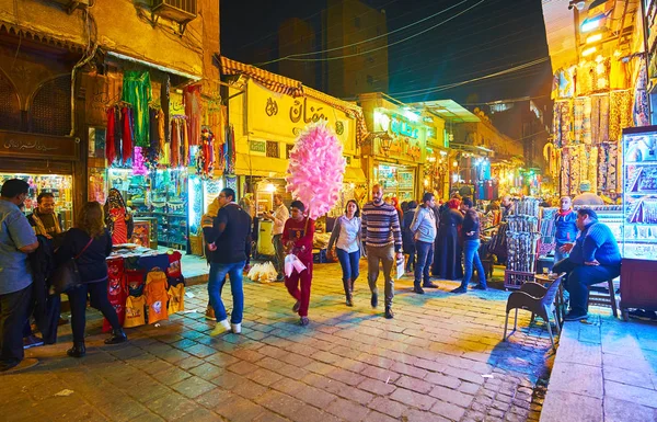 Explore a noite Souk Khan El Khalili, Cairo, Egito — Fotografia de Stock