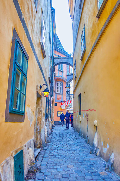 The narrow street in old Vienna, Austria