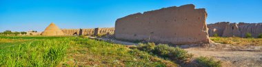 Panorama of Ghaleh Jalali fortress with fields, Kashan, Iran clipart
