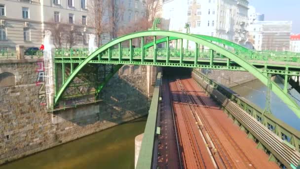 Vienne Autriche Février 2019 Trains Métro Bahn Long Pont Ferroviaire — Video