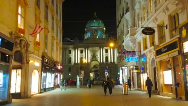 Viena Austria Febrero 2019 Agradable Paseo Nocturno Largo Espléndidos Edificios — Vídeos de Stock