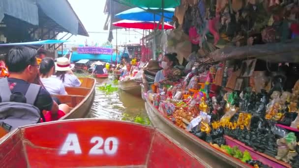 Damnoen Saduak Thailand Maj 2019 Båttur Längs Den Flytande Souvenirbåsen — Stockvideo