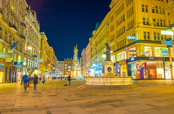 Graben nocą, Wiedeń, Austria — Zdjęcie stockowe