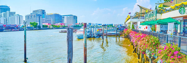 The embankment of Chao Phraya river in Bangkok, Thailand