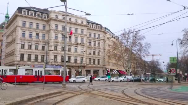 Відень Австрія Березня 2019 Старовинні Трамвайні Приводи Кільце Karntner Секція — стокове відео