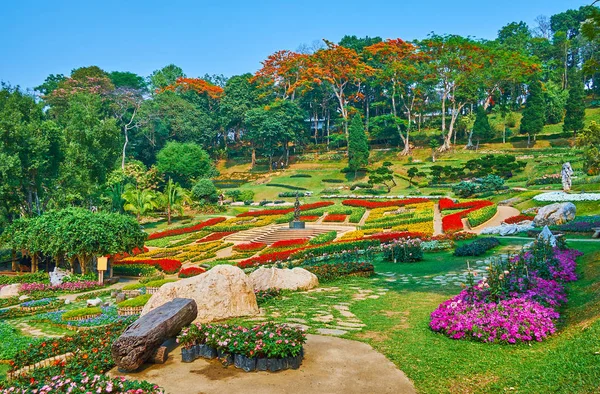 Composición de flores de colores, Jardín Mae Fah Luang, Doi Tung, Tha — Foto de Stock