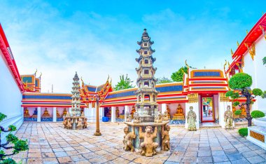 Wat Pho tapınağında renkli avlu, bangkok, Tayland