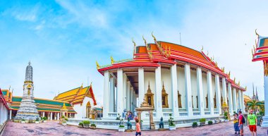 Panorama of Phra Ubosot temple in Wat Pho complex, Bangkok, Thai clipart
