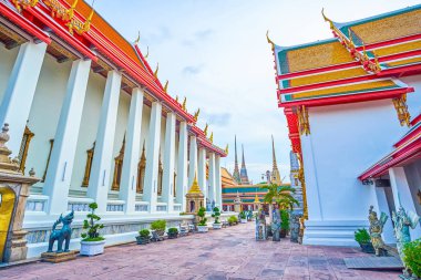 Wat Pho kompleksinde Phra Ubosot tapınağının duvarı, Bangkok, Tay