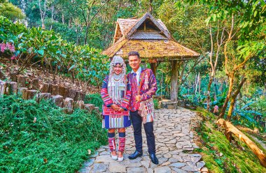 Akha Hill Tribe düğün fotoğrafı, Mae Fah Luang Arboretum, Doi Chan