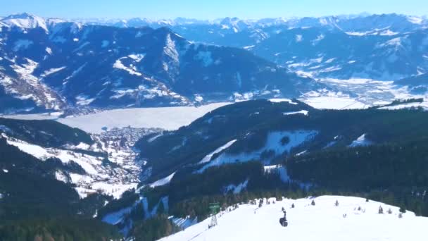 Schmittenhoho Mount Otevírá Pěkný Výhled Zell See Údolí Zmrazeným Zellerem — Stock video