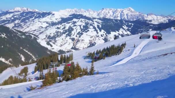 Slope Schmitten Mount Main Winter Attraction Zell See Famous Skiers — Stock Video