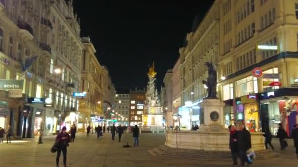 Viena Austria Febrero 2019 Tenue Iluminación Calle Graben Por Noche — Vídeo de stock