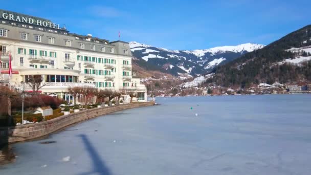 Zell See Austria Febrero 2019 Lujoso Grand Hotel Situado Orillas — Vídeos de Stock