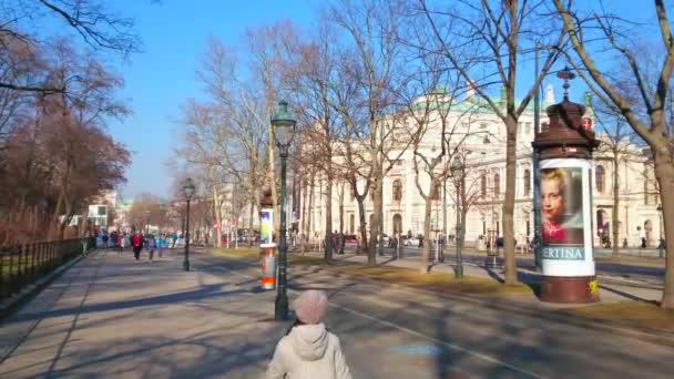 Viena Austria Febrero 2019 Camine Por Sombrío Callejón Largo Avenida — Vídeo de stock