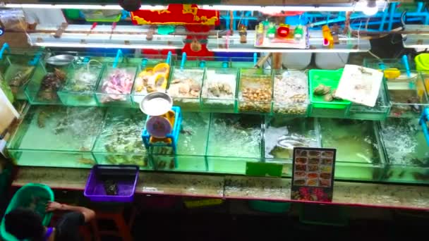 Patong Tailândia Maio 2019 Vista Superior Balcão Peixe Fresco Loja — Vídeo de Stock