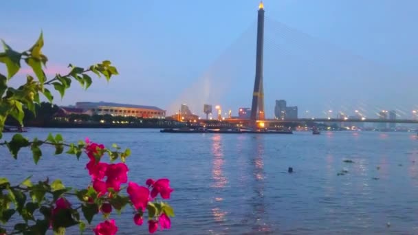 Disfrute Del Paisaje Urbano Hora Azul Desde Parque Ribereño Santi — Vídeo de stock