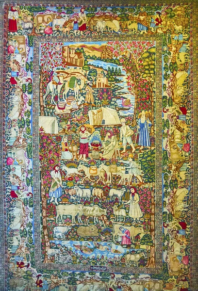 Persisk matta med byscener, Teheran, Iran — Stockfoto